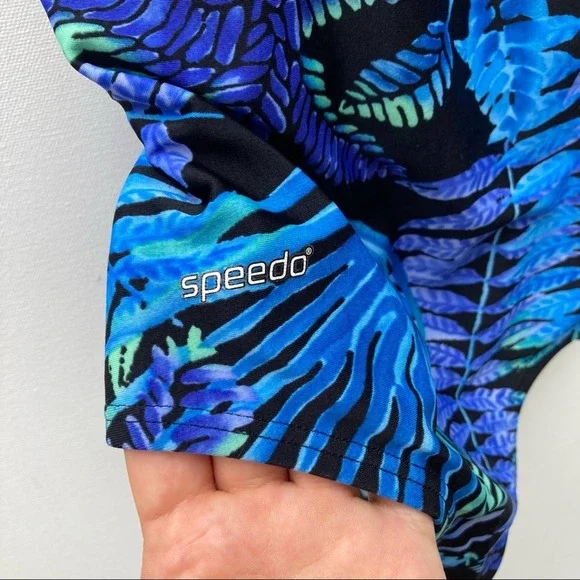 Speedo Size 6 One Piece Swimsuit Blue Floral Fern Leaves Botanical Bathing Suit - Picture 7 of 11
